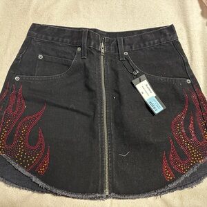 Carmar Black Skirt with Red and Orange Flame Design